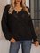 Black Solid Cotton-Blend Long Sleeve Casual Sweater