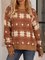 Coffee Long Sleeve Cotton-Blend Crew Neck Geometric Sweater