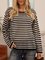 Black Striped Casual Crew Neck Sweater