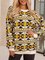 Yellow Long Sleeve Crew Neck Geometric Cotton-Blend Sweater