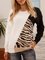 White Cotton-Blend Leopard Crew Neck Casual Sweater