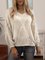 White Cotton-Blend Crew Neck Plain Long Sleeve Sweater