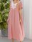 Pink V Neck Linen Short Sleeve Solid Dresses