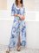 Blue V Neck Cotton Ombre/tie-Dye Short Sleeve Dresses