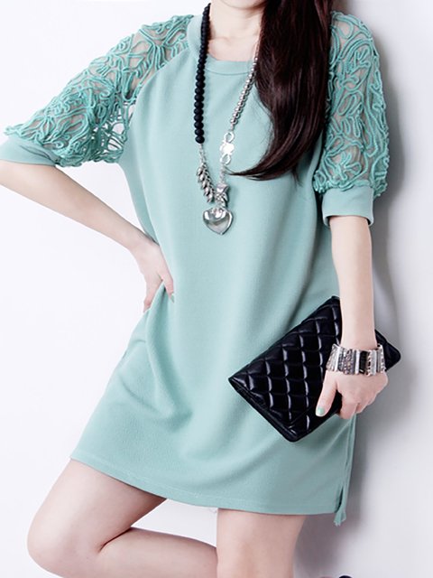 blend Daily Sleeve Cotton Short Dress Casual Paneled Women wqva1fa