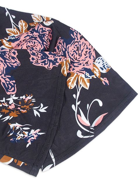 polyester v neck floral printed bell sleeve blouses