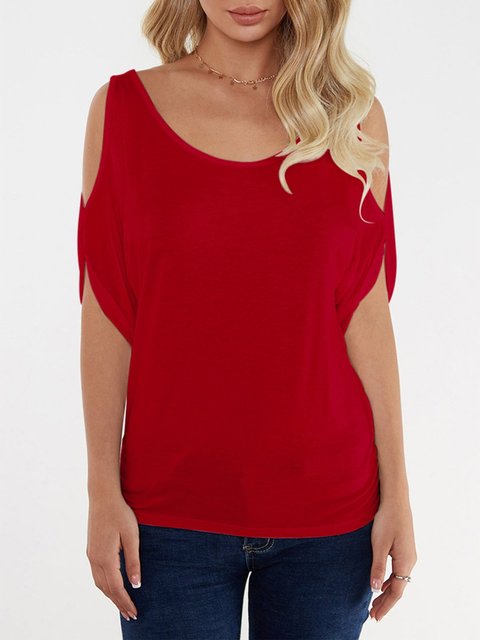 Scoop Neck Plain Tie-Up At Back T-Shirts