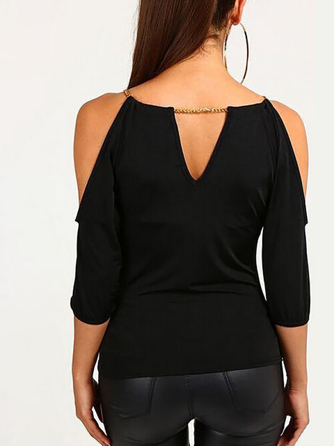 Cutout Patchwork Back Hole Plain Blouses