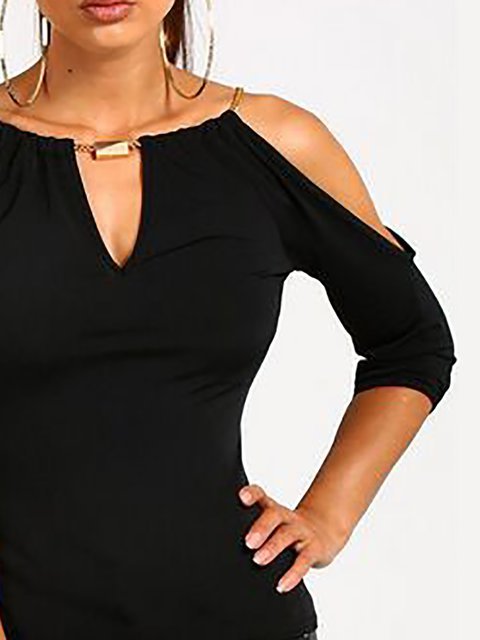 Cutout Patchwork Back Hole Plain Blouses