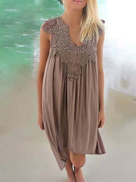 Chiffon Cutout Plain Shift Dresses