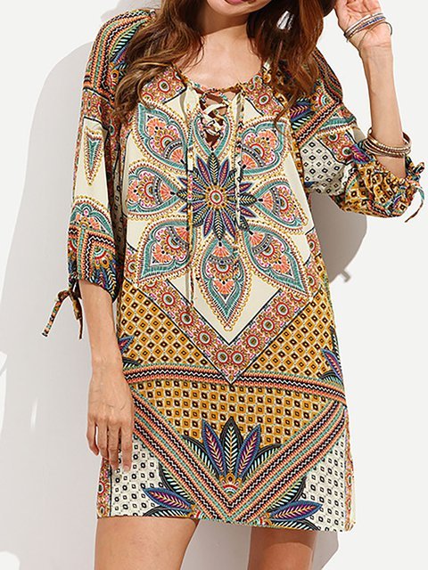 Paneled Dress Floral Sheath Basic Half Women Sleeve Floral Apricot qX6Hw