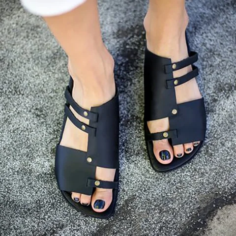 Women PU Sandals Casual Slip On Plus Size Shoes - JustFashionNow.com