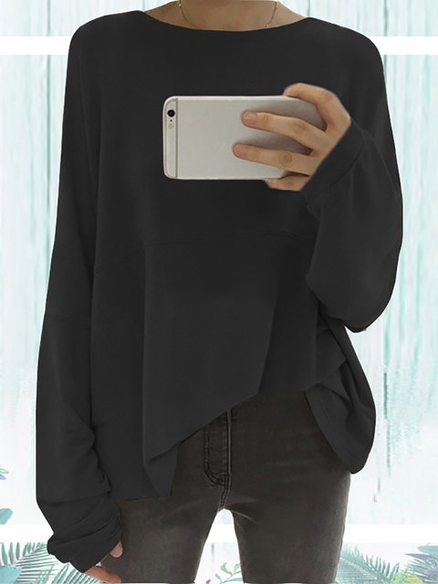 Chic Blouse Neck Long amp; Paneled Cotton Round Plus Sleeve Solid Size Shirts Elegant qzAnz74axw
