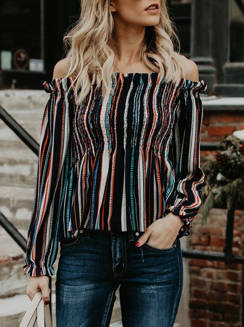 Knitted Blouse Striped Shoulder Stripe Off qPgxEAwW4