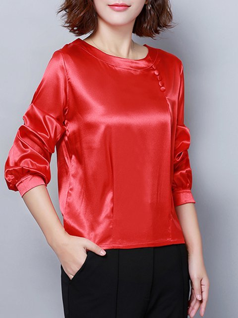 Blouse blend Size Plus Crew Elegant Solid Neck Cotton T8PZWfga