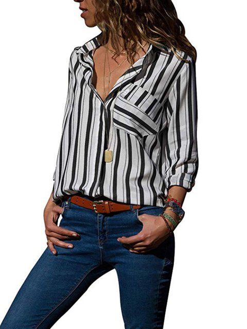 Collar Dyed Striped Shirt Printed Cotton Casual Shirt daXwqwBZ