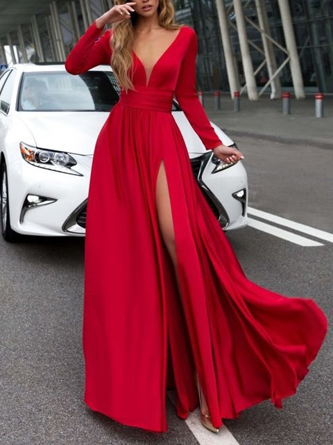 Red Swing Long Sleeve Dress