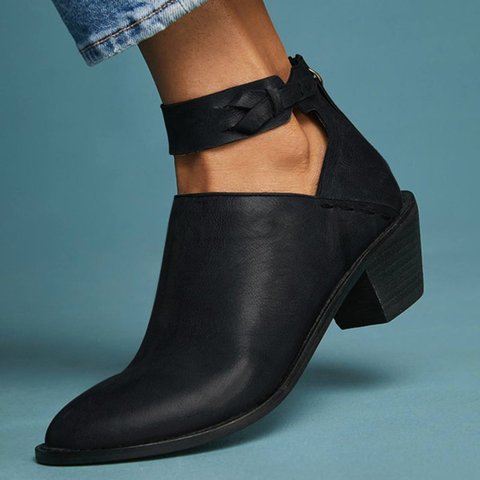 Women Plus Size Chunky Heel Booties Daily Zipper Boots - JustFashionNow.com