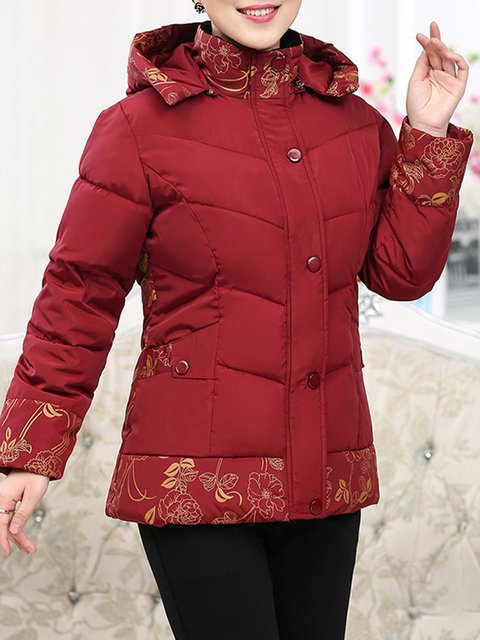 Cotton Winter Pockets Shift Size Coat Hoodie Red Plus TzgHxqpw