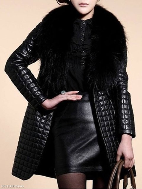 Coats Faux Fur Collar Slit Pocket Plain xCnzBwXqa