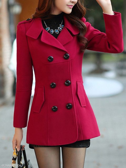 Lapel Double Breasted Plain Woolen Coats Lapel Double Breasted Plain Woolen Coats