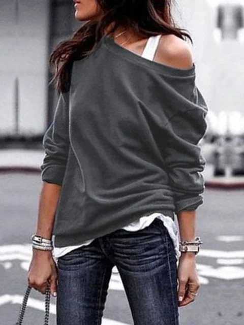 Long Sleeve Solid Casual T-Shirts - JustFashionNow.com