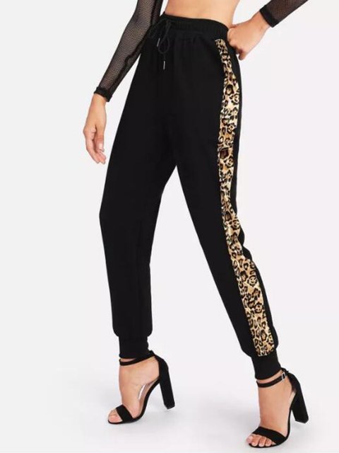 mélange de coton imprimé léopard noir des poches de style élégant mélange de imprimé coton imprimé de léopard noir des poches de style élégant 75322a