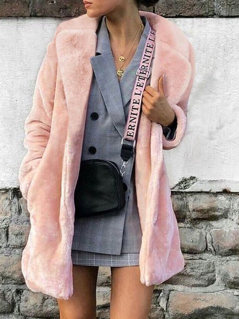 Faux Fur Collar Plain Teddy Outerwear