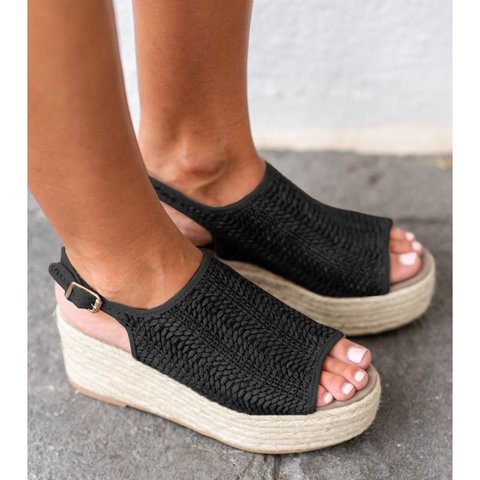 Women S Platform Weaving Peep Toe Buckle Sandals