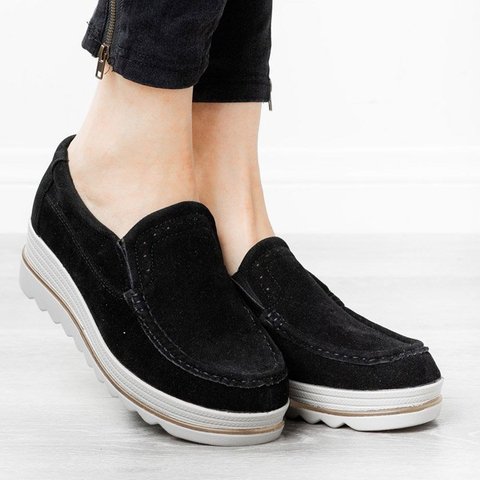 Womens Breathable Suede Round Toe Slip On Platform Shoes ...