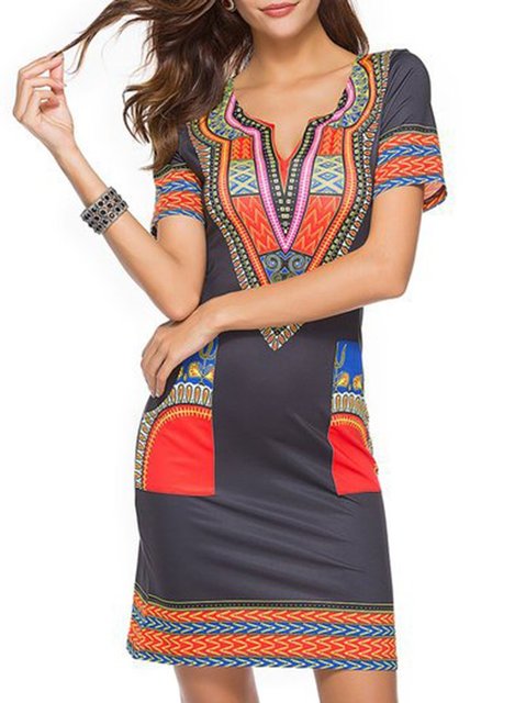 Exotic V Neck Printed Shift Casual Dress Exotic V Neck Printed Shift Casual Dress