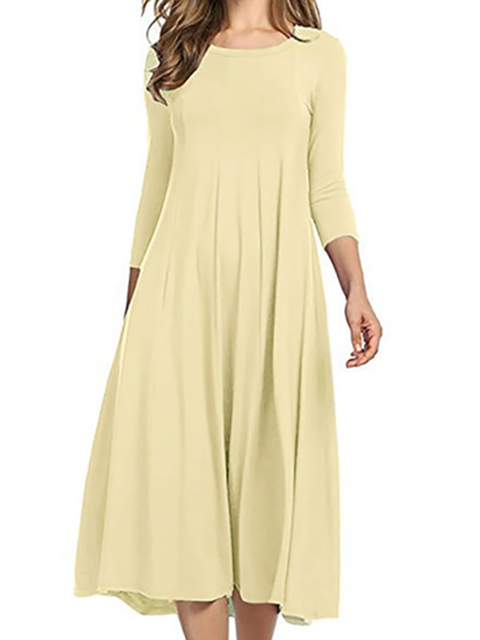 JustFashionNow Women Elegant Dress Swing Daily Dress 3/4 Sleeve Cotton ...