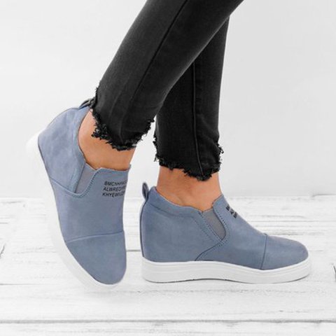 Fashion On Suede Casual Slip Wedge Sneakers Letter Heel Faux Fashion On Suede Casual Slip Wedge Sneakers Letter Heel Faux