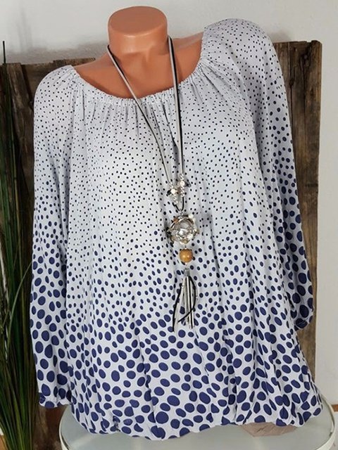 cotton linen round neck polka dot long sleeve blouse cotton linen round neck polka dot long sleeve blouse