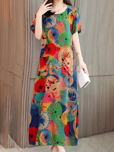 Crew Neck Women Dresses Daily Linen Dresses