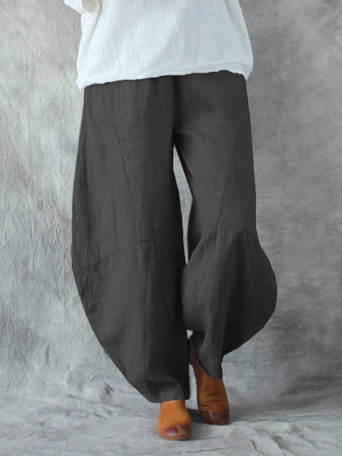Solid Pockets Wide Leg Loose Harem Baggy Pants - JustFashionNow.com