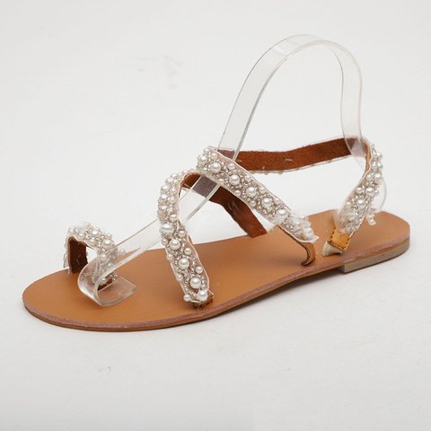 Women Boho Handmade Pearl Beach Sandals Bridal Shoes - JustFashionNow.com