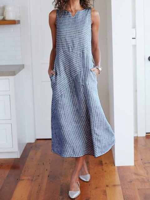 V Neck Light Blue Women Dresses Holiday Stripes Dresses