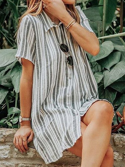 Shirt Collar Women Dresses Going Out Casual Stripes Dresses