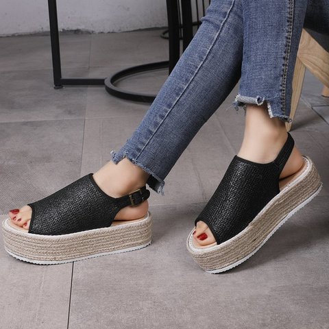 Women's Casual Peep Toe Buckle Strap Platform Sandals