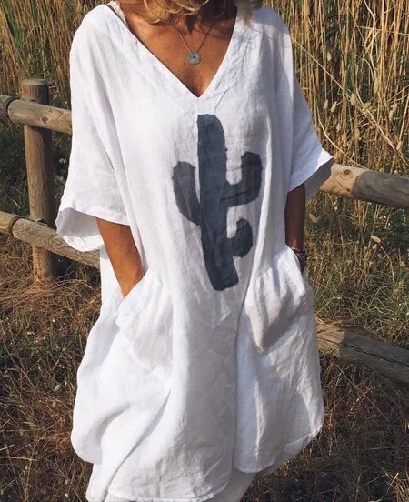 Linen Casual V Neck Dresses