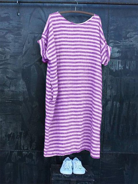 Casual Pockets Short Sleeve Round Neck Dresses