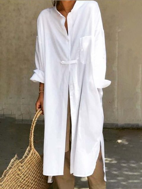 Shirt Collar Women Dresses Shift Outdoor Casual Linen Dresses