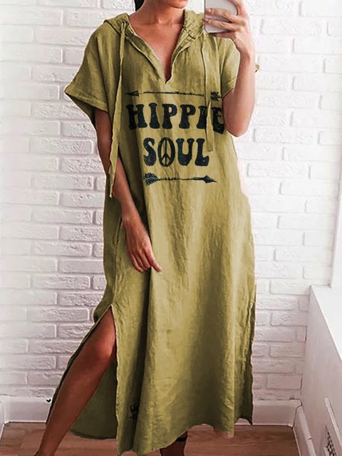 Plus Size V Neck Women Caftans Shift Daily Casual Linen Dresses