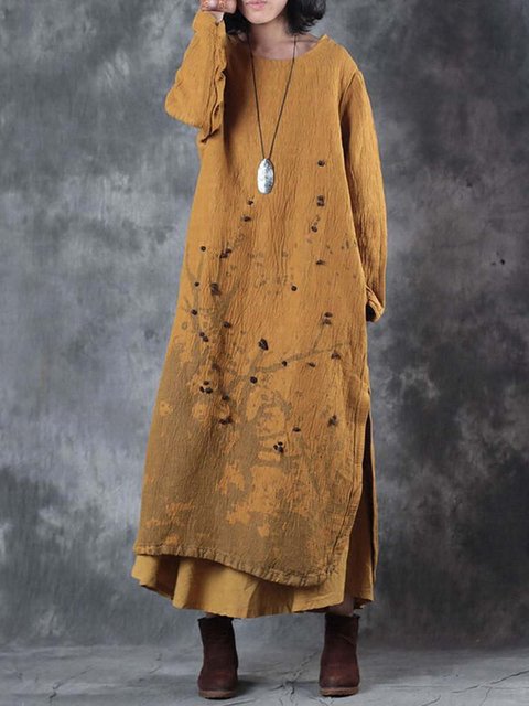 Crew Neck Cotton-Blend Casual Dresses
