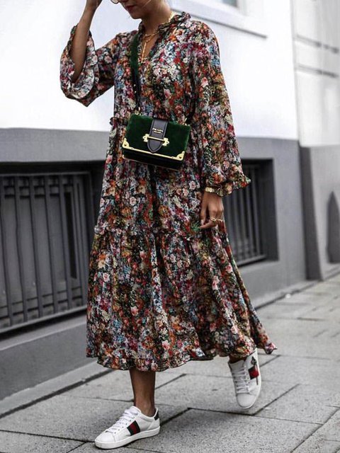 V Neck Women Dresses Beach Linen Ruffled Dresses