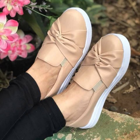 Justfashionnow Loafers Round Toe Casual Bowknot White Flat Heel