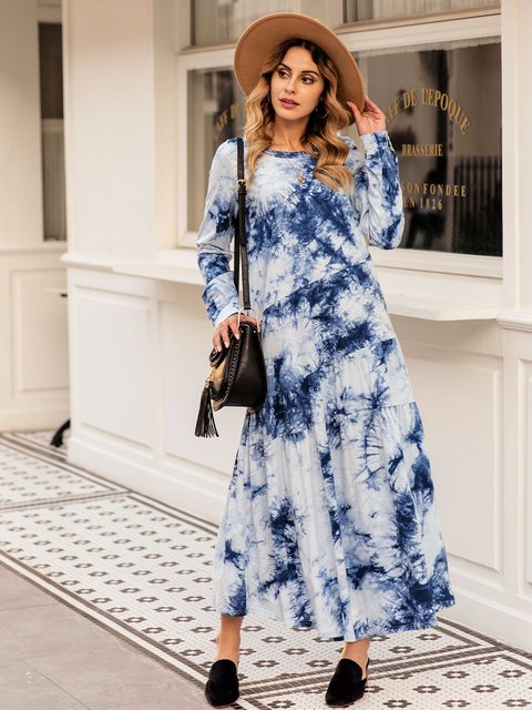 Sky Blue Shift Casual Abstract Printed Fdc Designer
