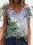 JFN V Neck Floral Leaves Casual Resort Loose Knit T-Shirt/Tee