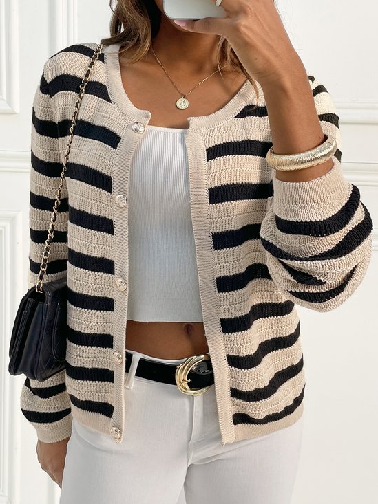 Striped Loose Casual Shawl Collar Cardigan